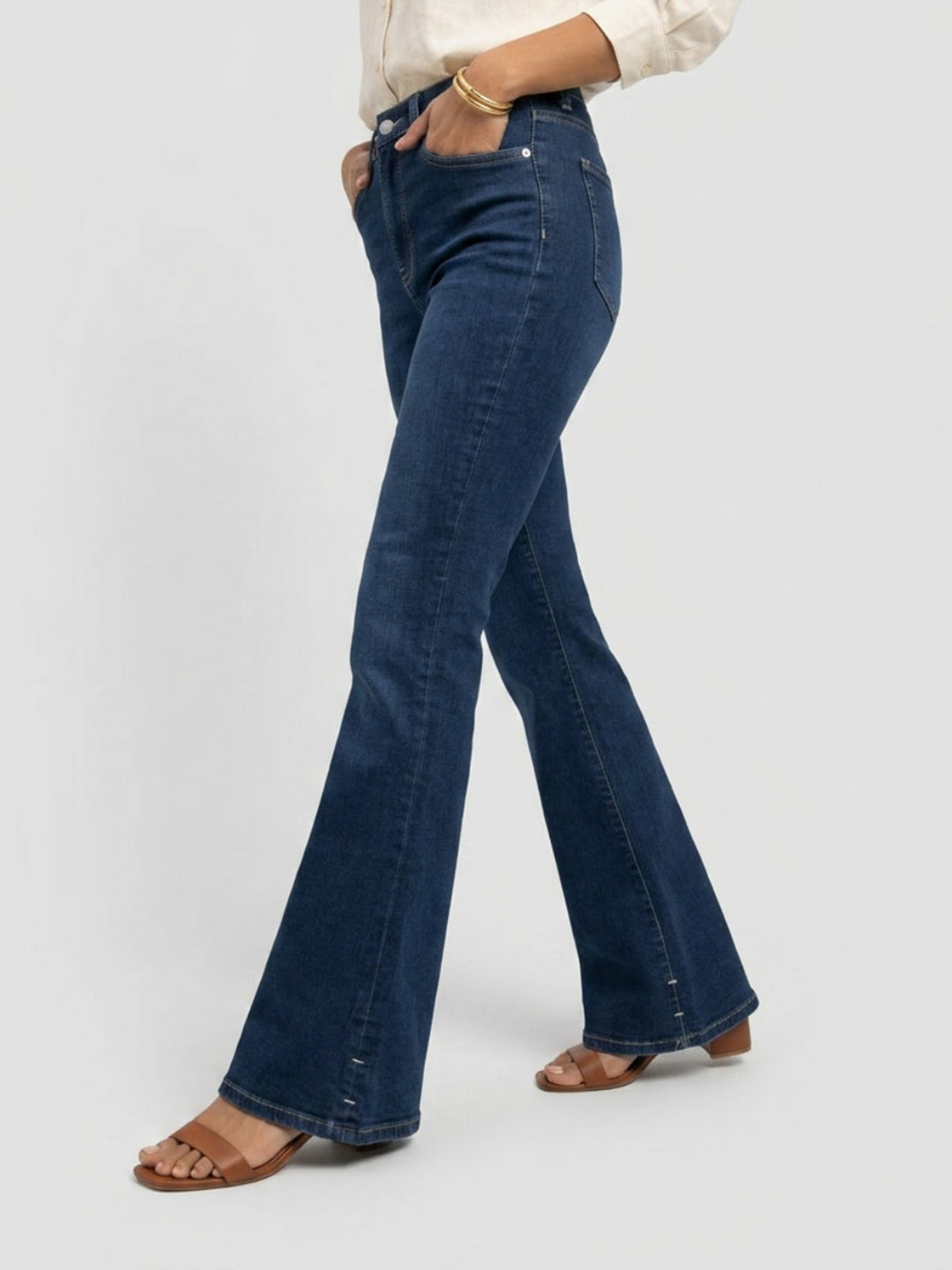 Women Flare Fit Jeans Flare Leg Dark Blue High Rise