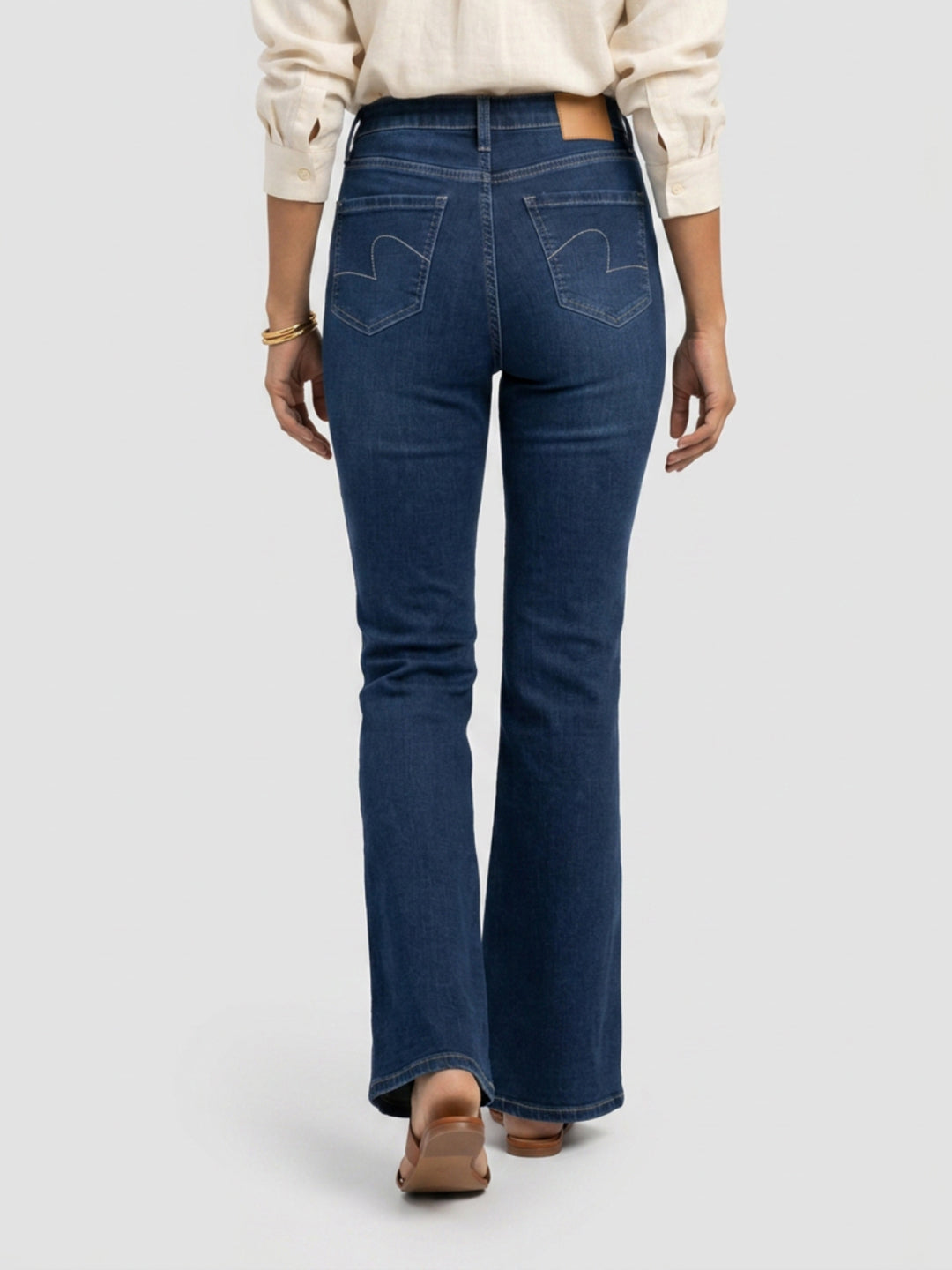 Women Flare Fit Jeans Flare Leg Dark Blue High Rise