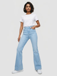 Women Flare Fit Jeans Flare Leg Light Blue High Rise
