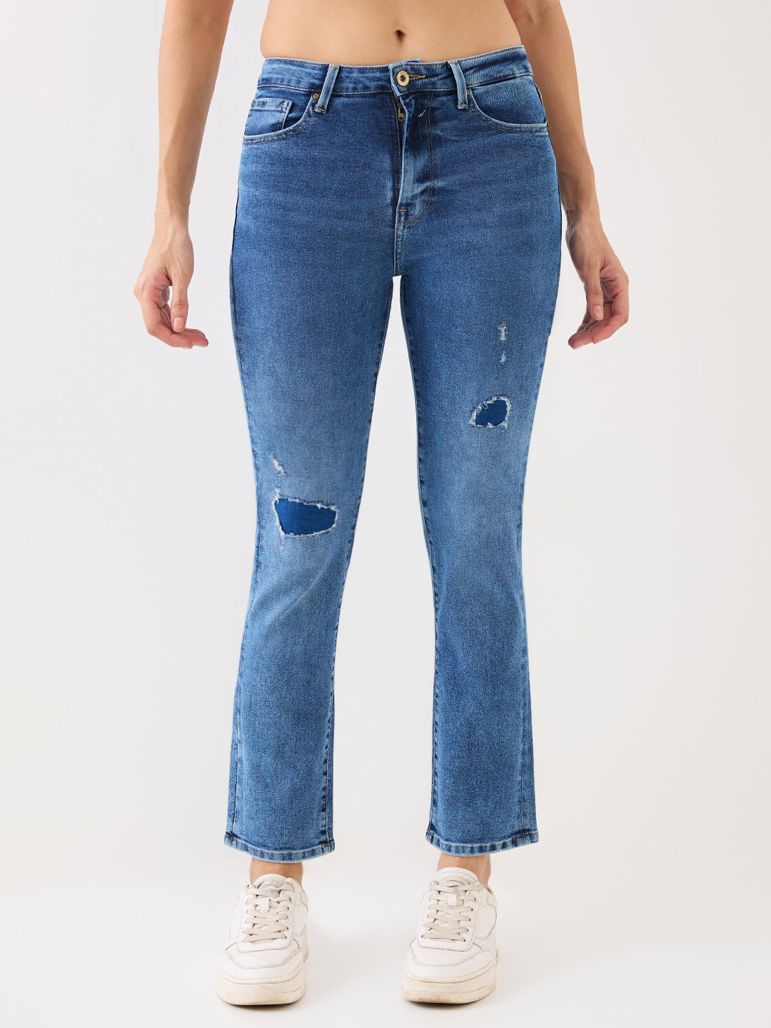 Spykar Light Blue Mid Rise Slim Straight Fit Casual Jeans For Women
