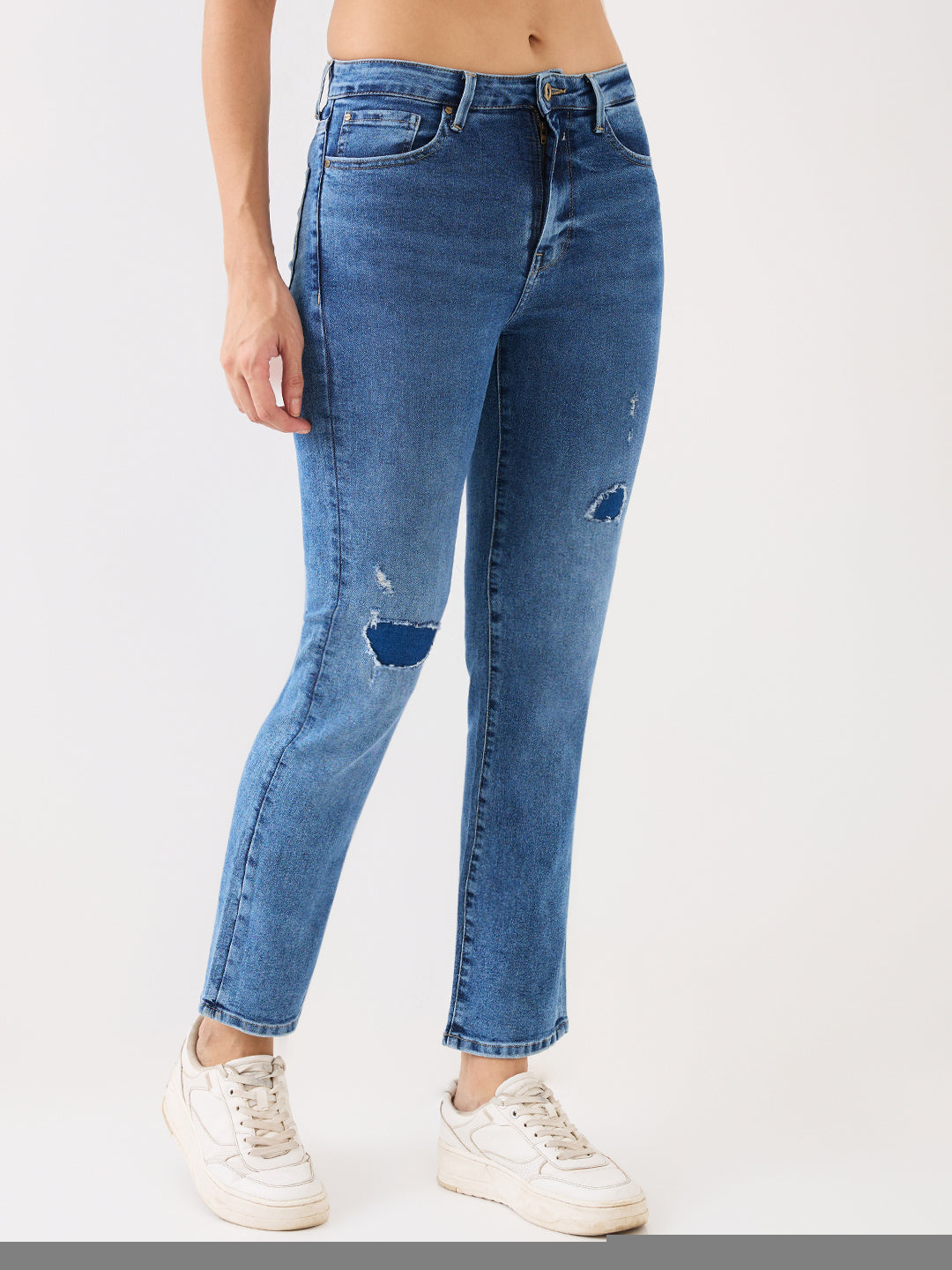 Spykar Light Blue Mid Rise Slim Straight Fit Casual Jeans For Women