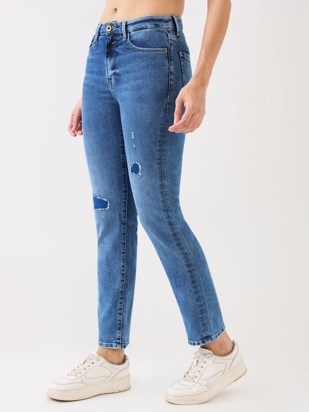 Spykar Light Blue Mid Rise Slim Straight Fit Casual Jeans For Women
