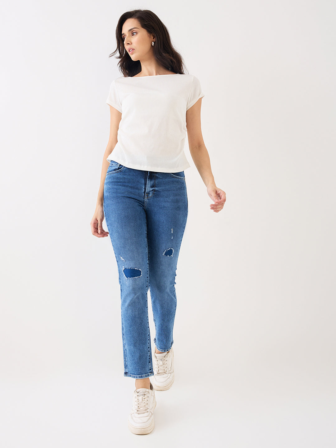 Spykar Light Blue Mid Rise Slim Straight Fit Casual Jeans For Women