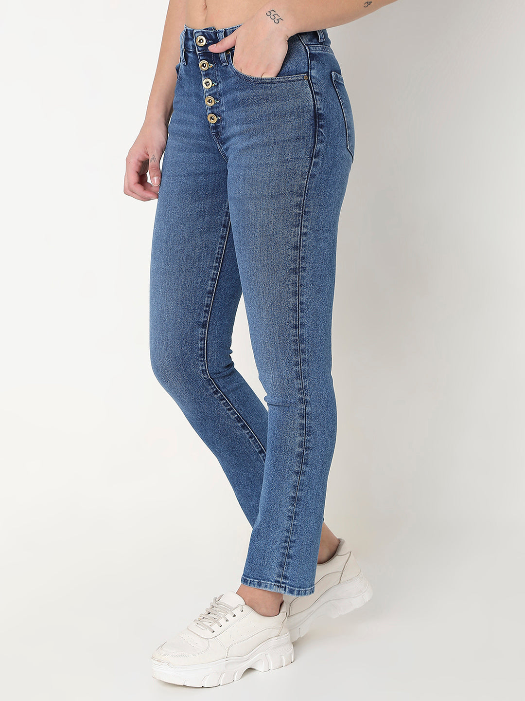 Spykar Women Mid Blue Faded Look Mid Rise Jeans