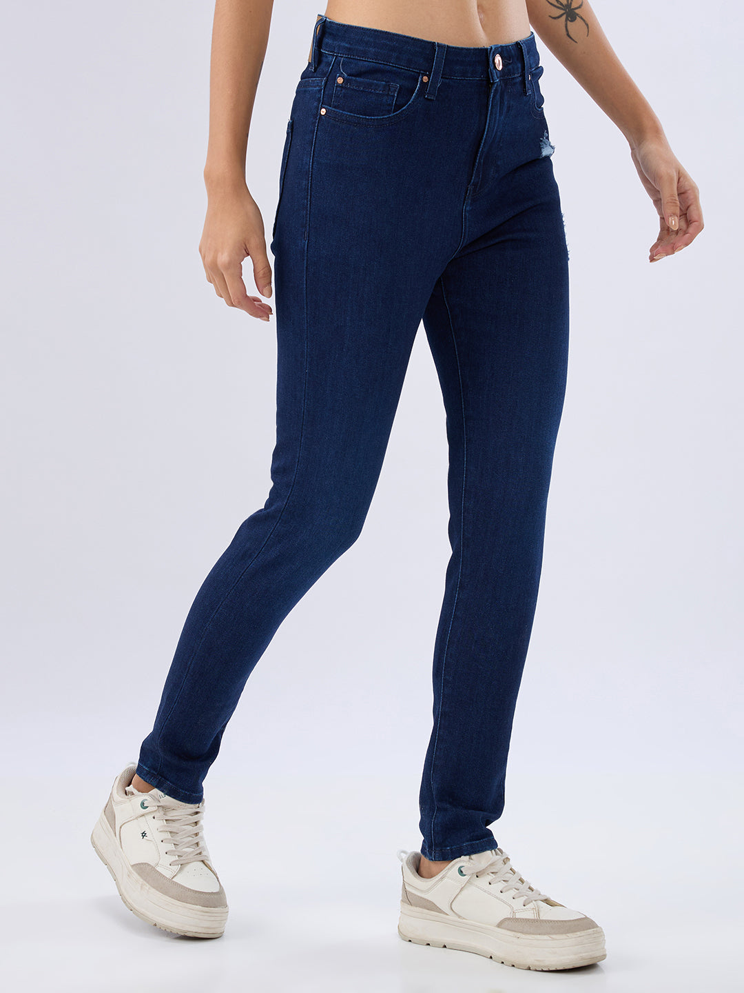 Spykar Raw Blue High Rise Super Skinny Fit Jeans For Womens