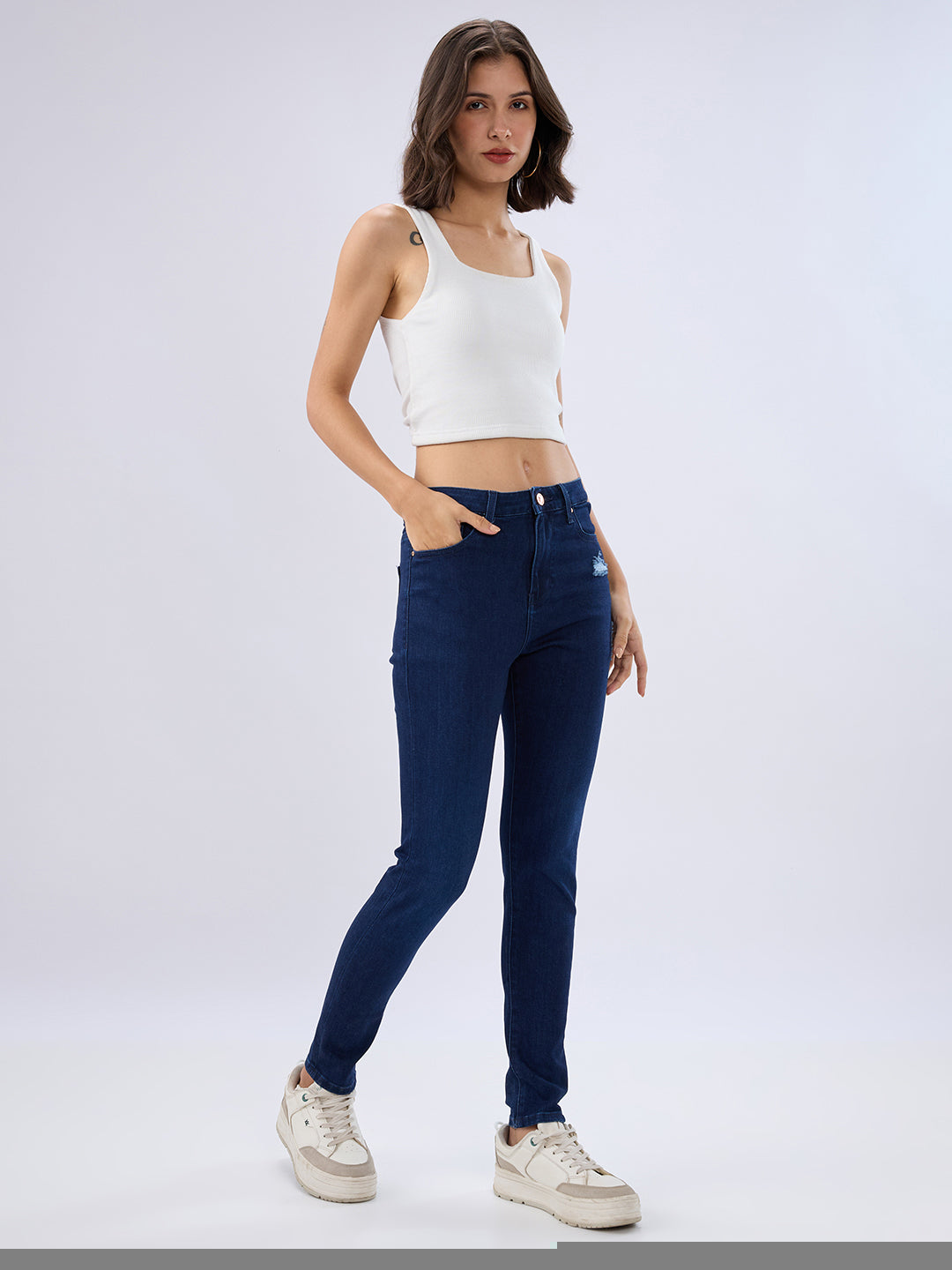 Spykar Raw Blue High Rise Super Skinny Fit Jeans For Womens