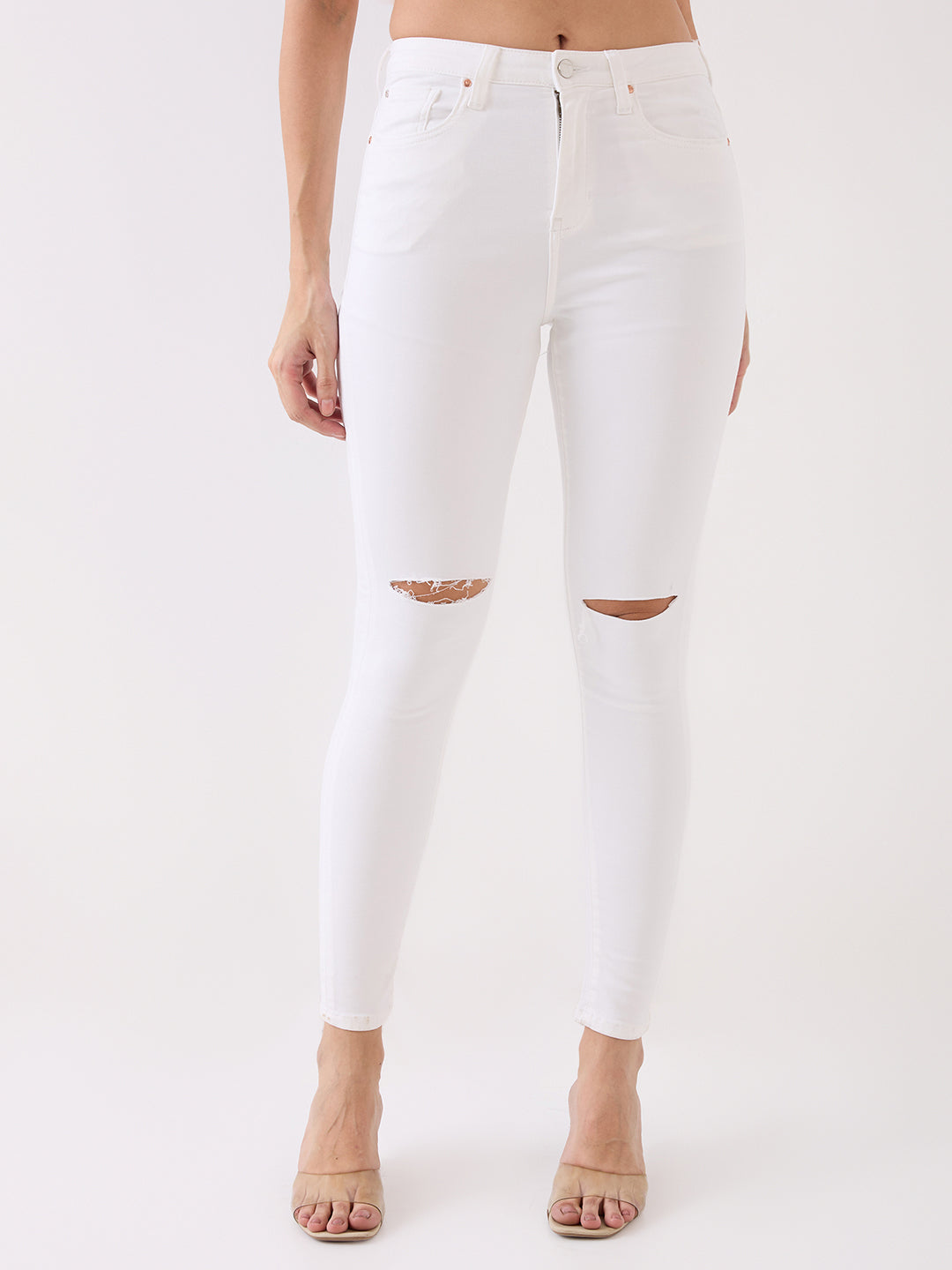 Spykar White High Rise Super Skinny Fit Casual Jeans For Women