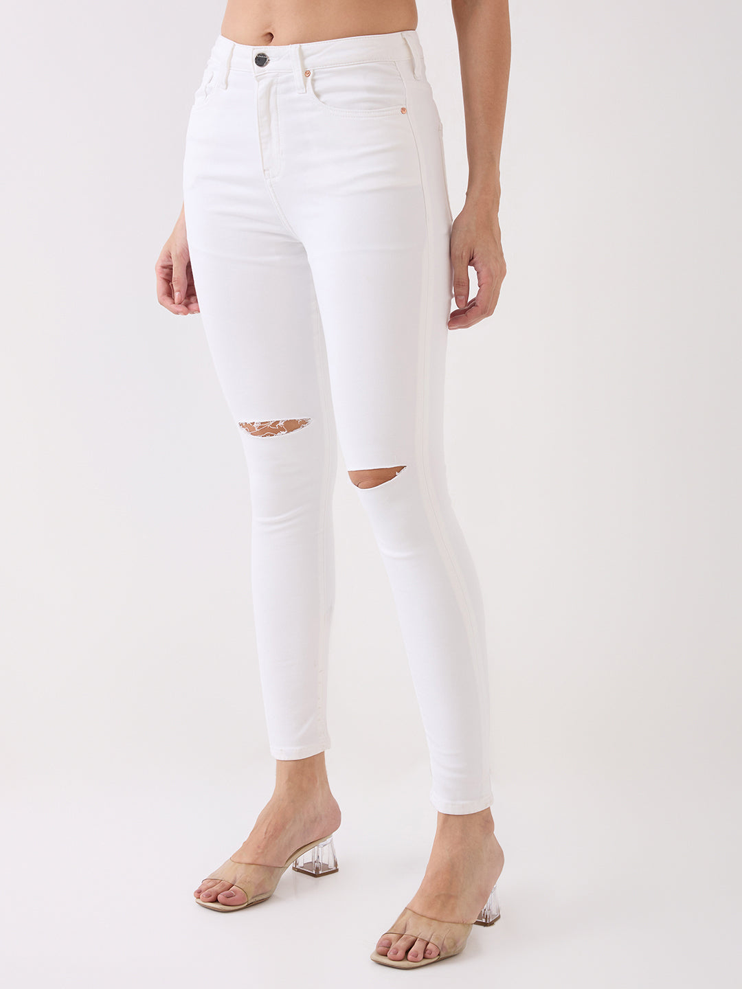 Spykar White High Rise Super Skinny Fit Casual Jeans For Women