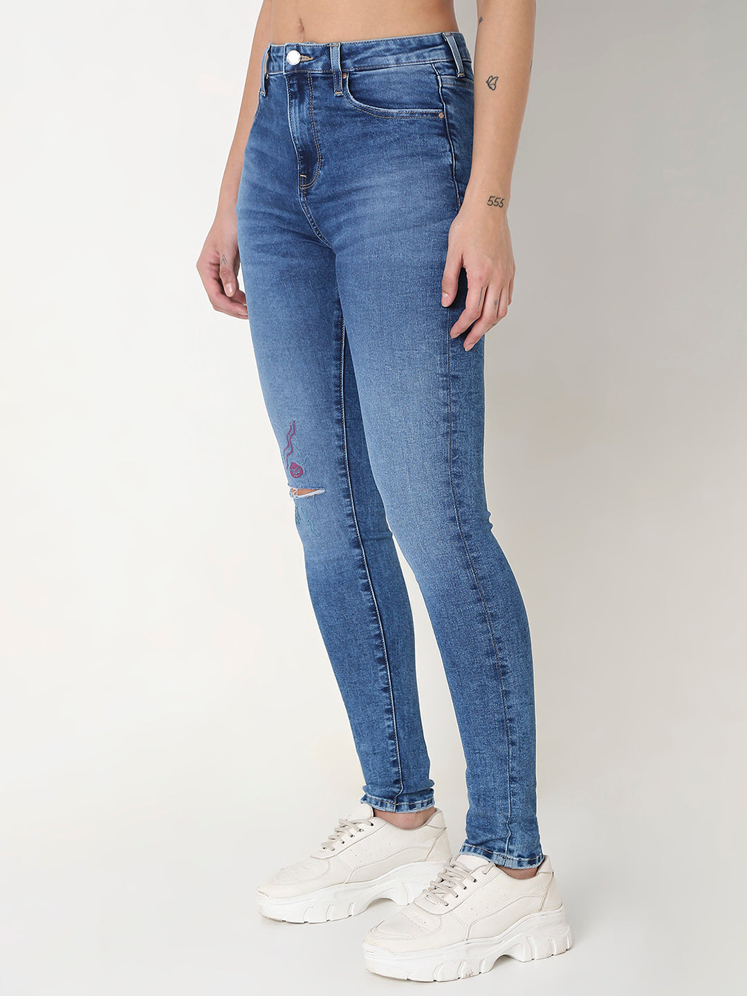 Spykar Blue Skinny Fit High-Rise Cotton Blend Jeans For Women