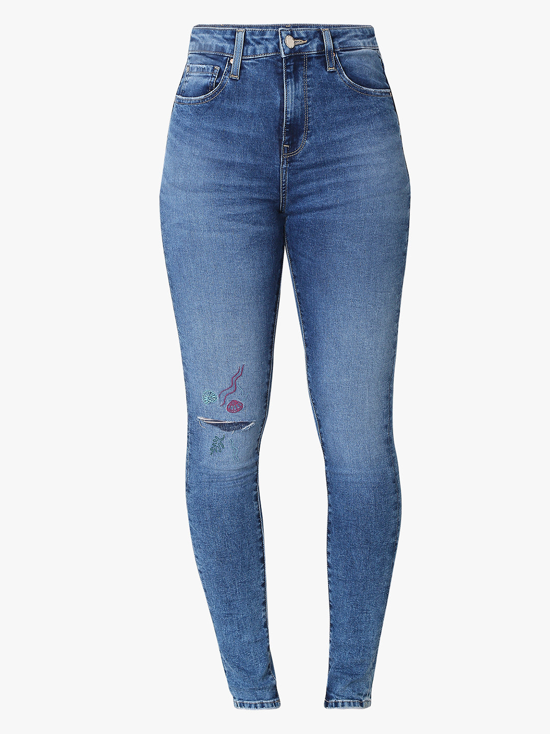 Spykar Blue Skinny Fit High-Rise Cotton Blend Jeans For Women