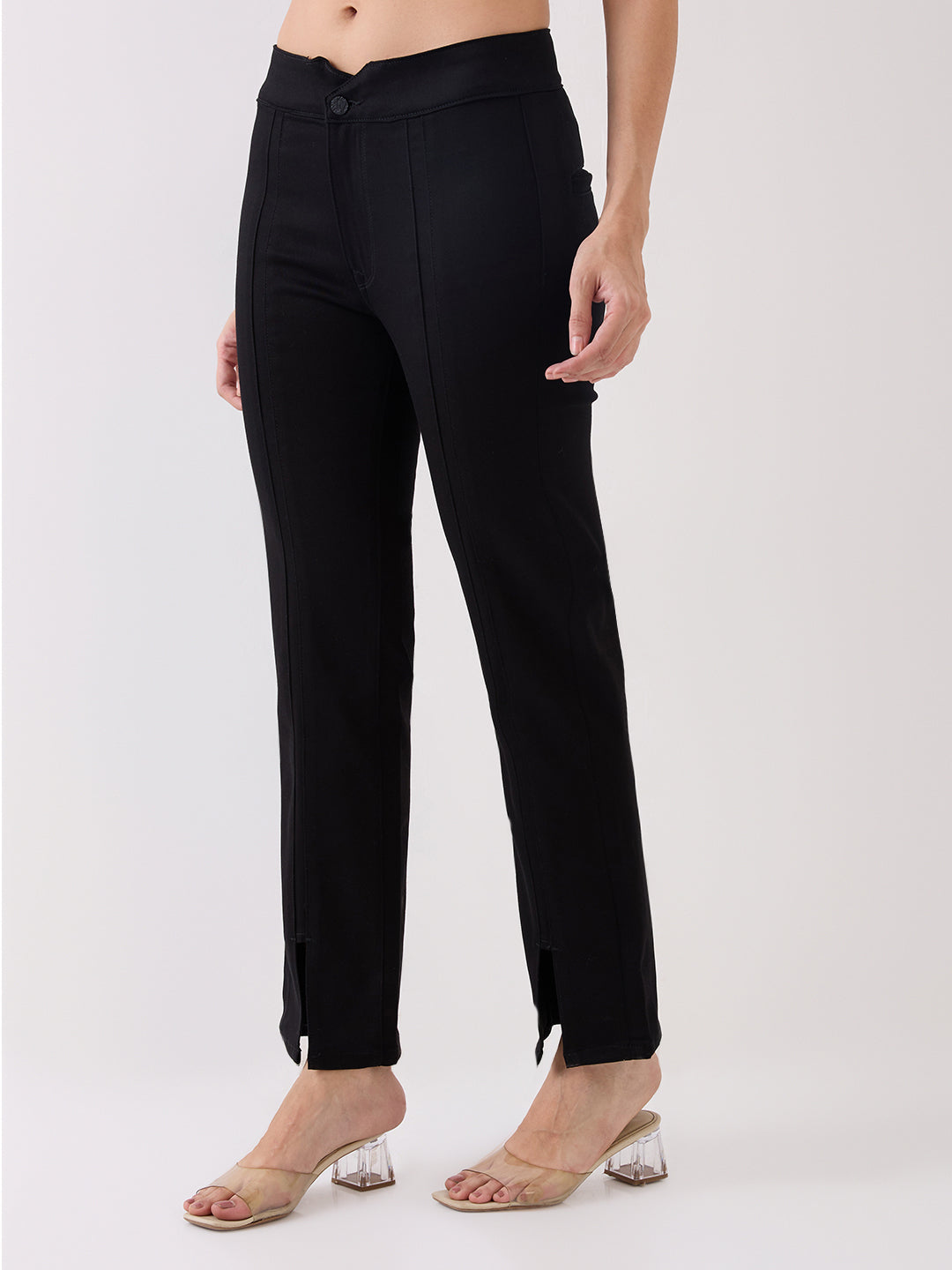 Spykar Black Mid Rise Slim Straight Fit Formal Jeans For Women