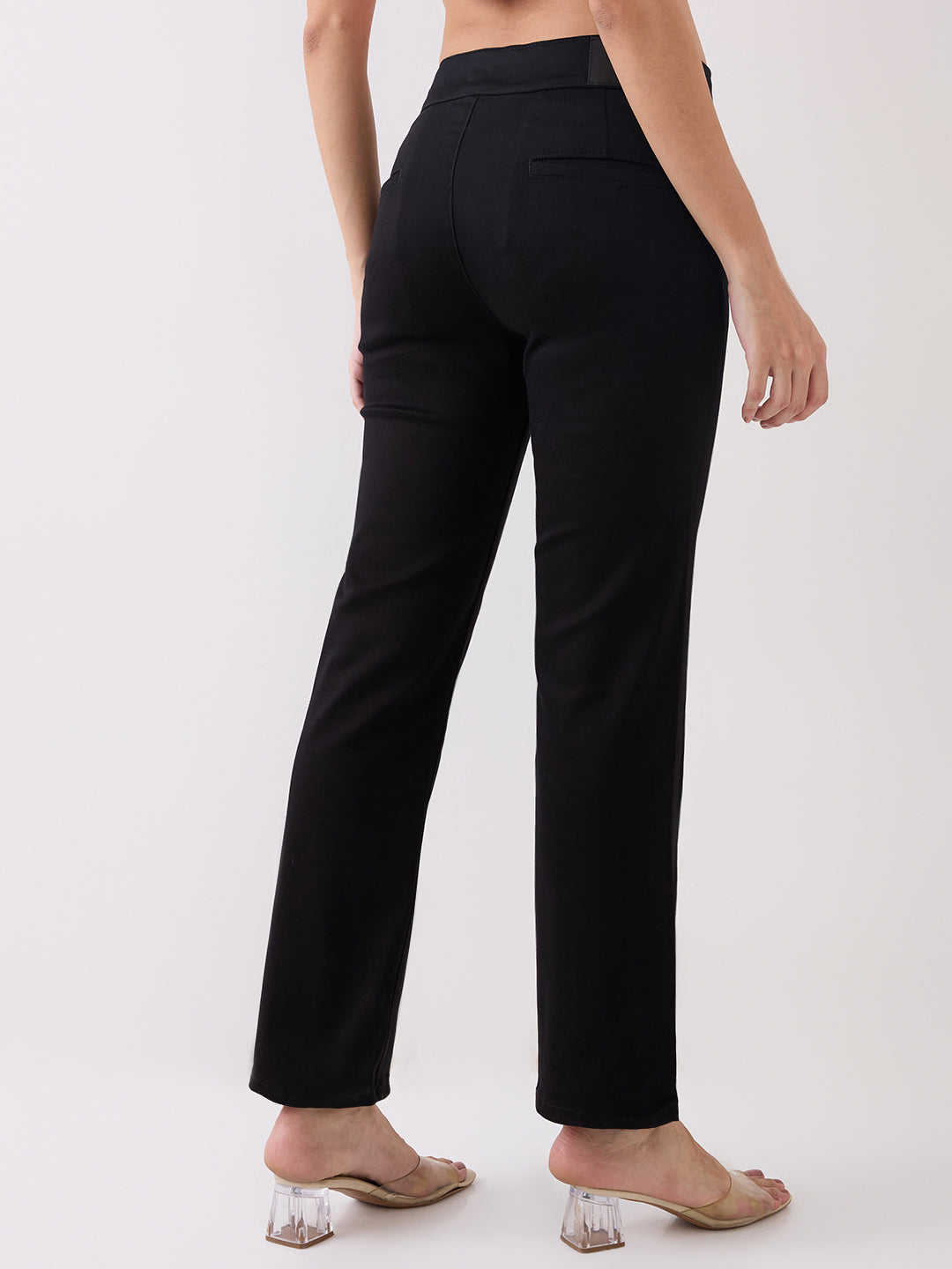 Spykar Black Mid Rise Slim Straight Fit Formal Jeans For Women