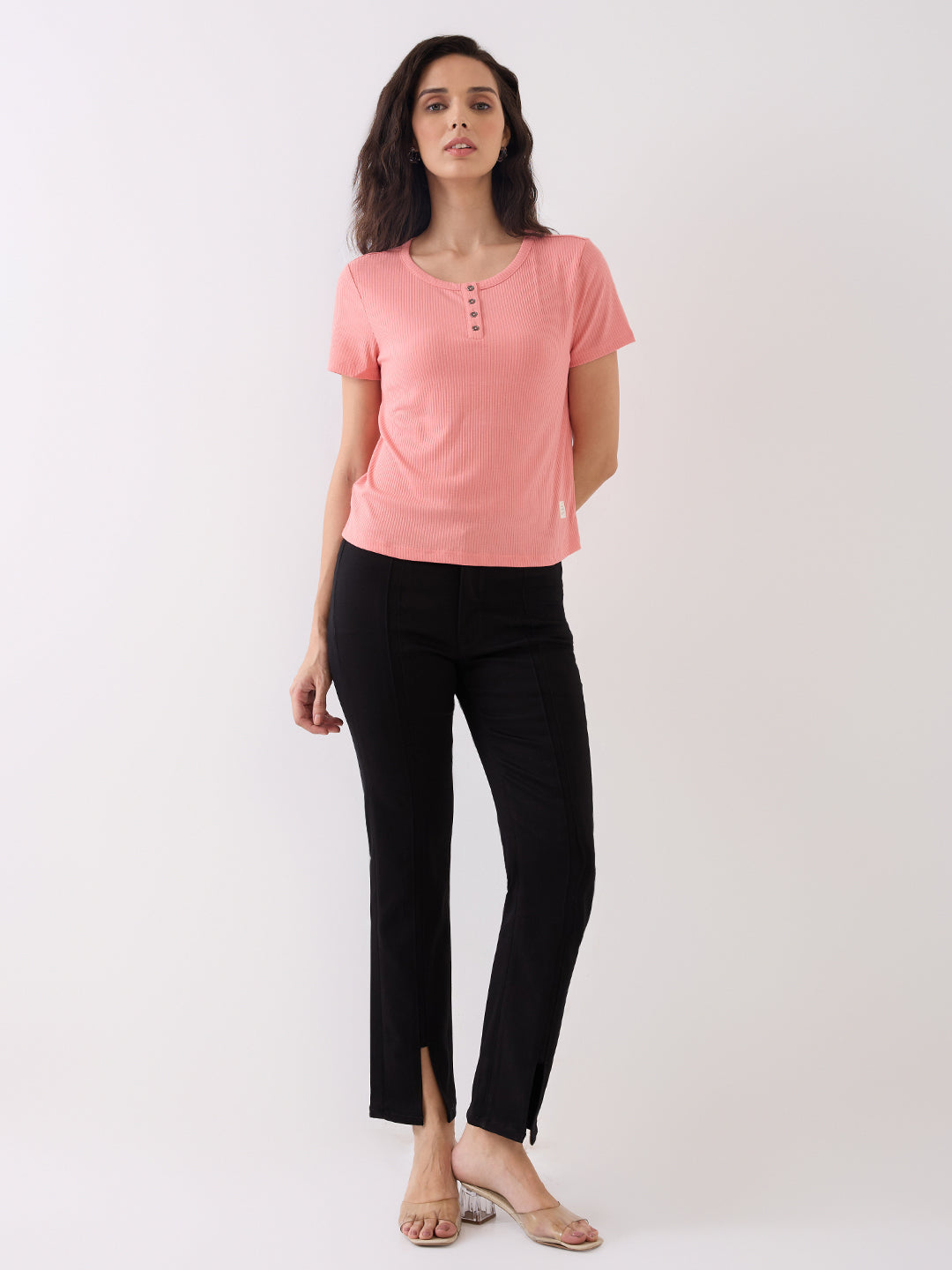 Spykar Black Mid Rise Slim Straight Fit Formal Jeans For Women