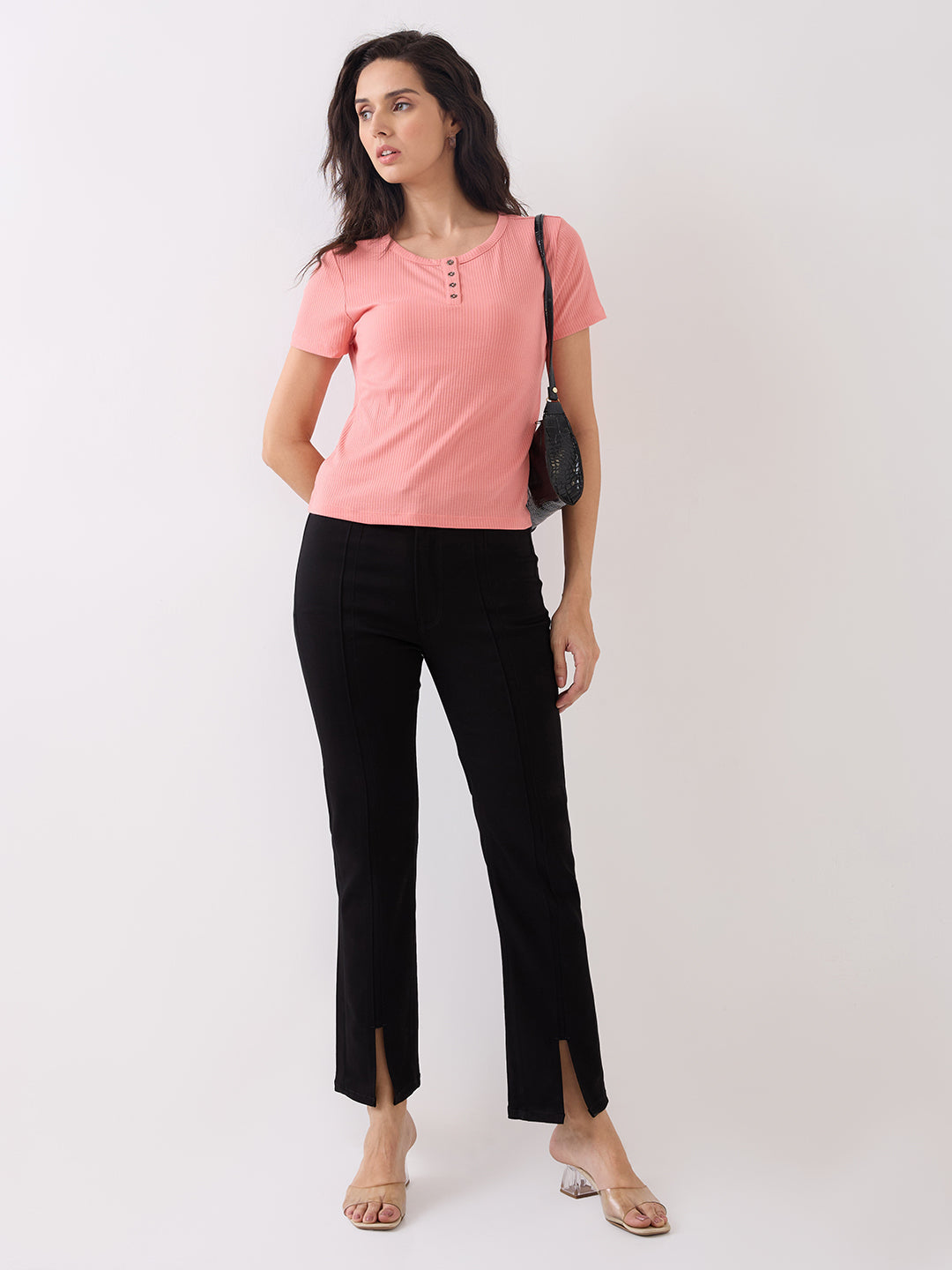 Spykar Black Mid Rise Slim Straight Fit Formal Jeans For Women