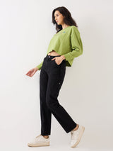 Women Bella Jeans Straight Fit Black High Rise