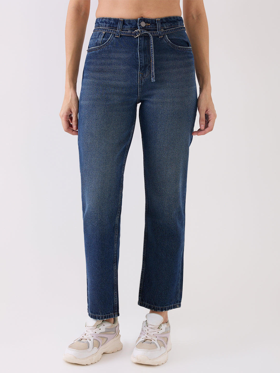 Spykar Blue High Rise Straight Fit Casual Jeans For Women