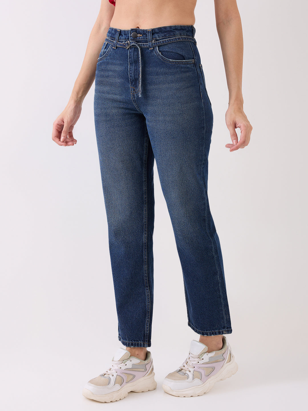 Spykar Blue High Rise Straight Fit Casual Jeans For Women