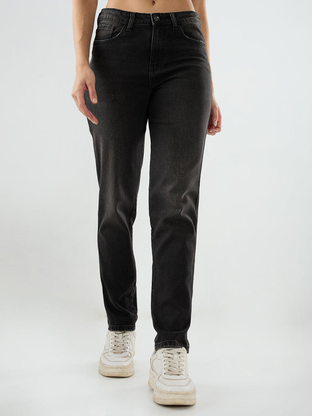 Women Amora Jeans Mom Fit Black Mid Rise