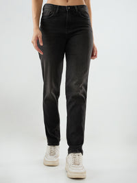Women Amora Jeans Mom Fit Black Mid Rise