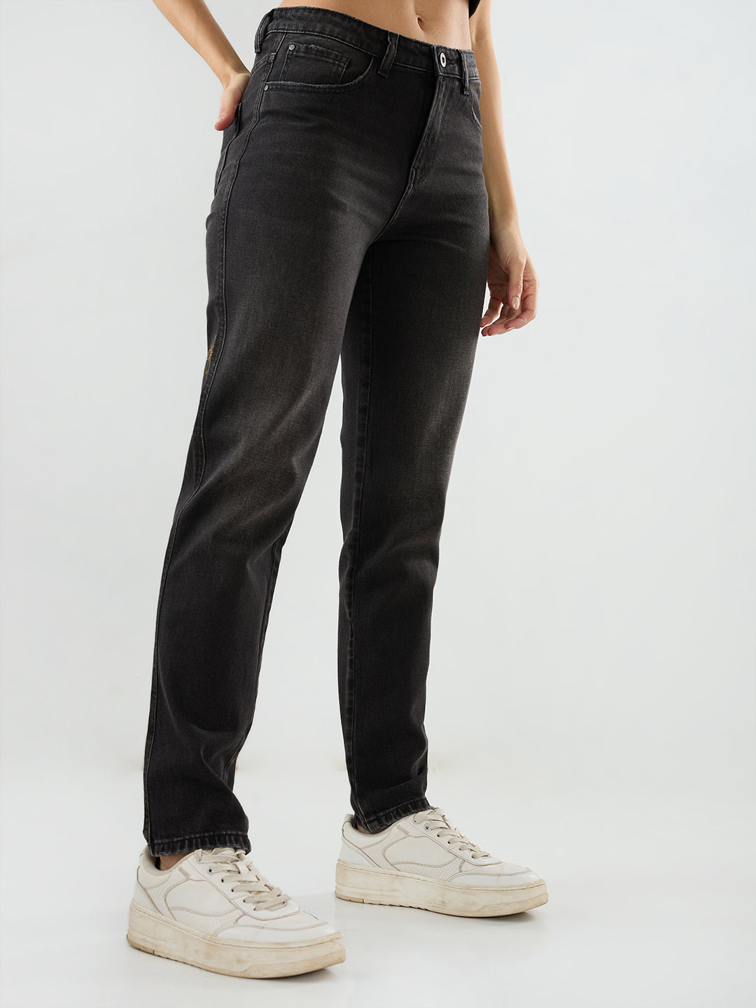 Women Amora Jeans Mom Fit Black Mid Rise