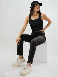 Women Amora Jeans Mom Fit Black Mid Rise