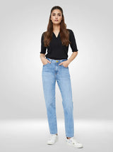 Women Amora Jeans Mom Fit Mid Blue High Rise