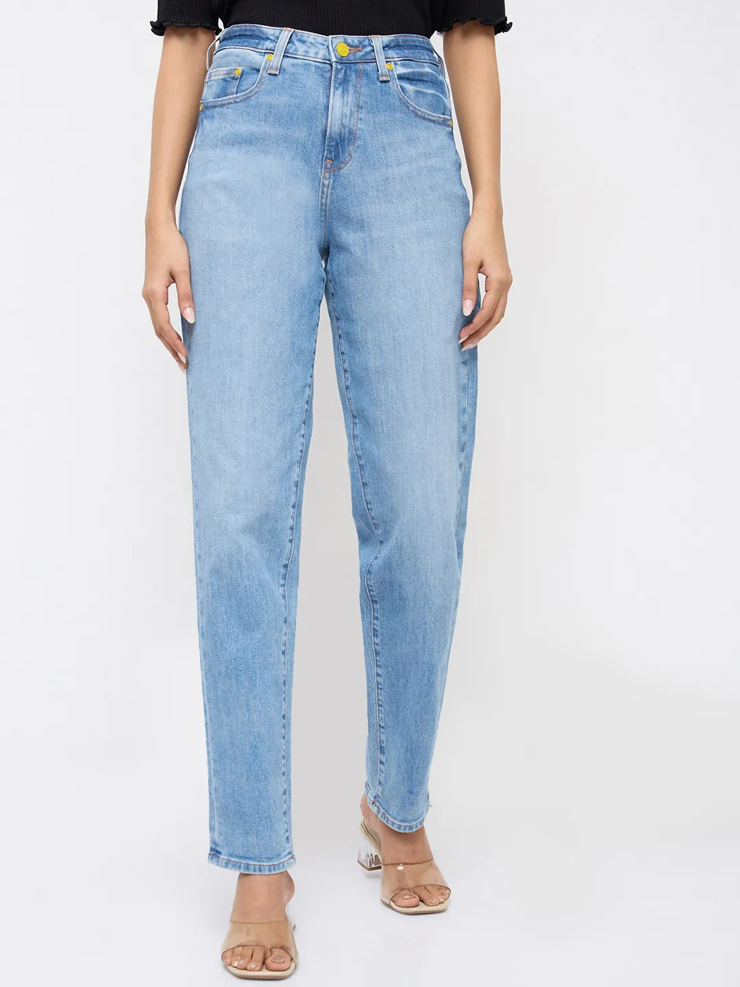 Women Amora Jeans Mom Fit Mid Blue High Rise