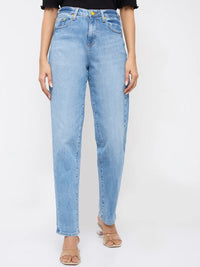 Women Amora Jeans Mom Fit Mid Blue High Rise