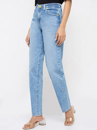Women Amora Jeans Mom Fit Mid Blue High Rise