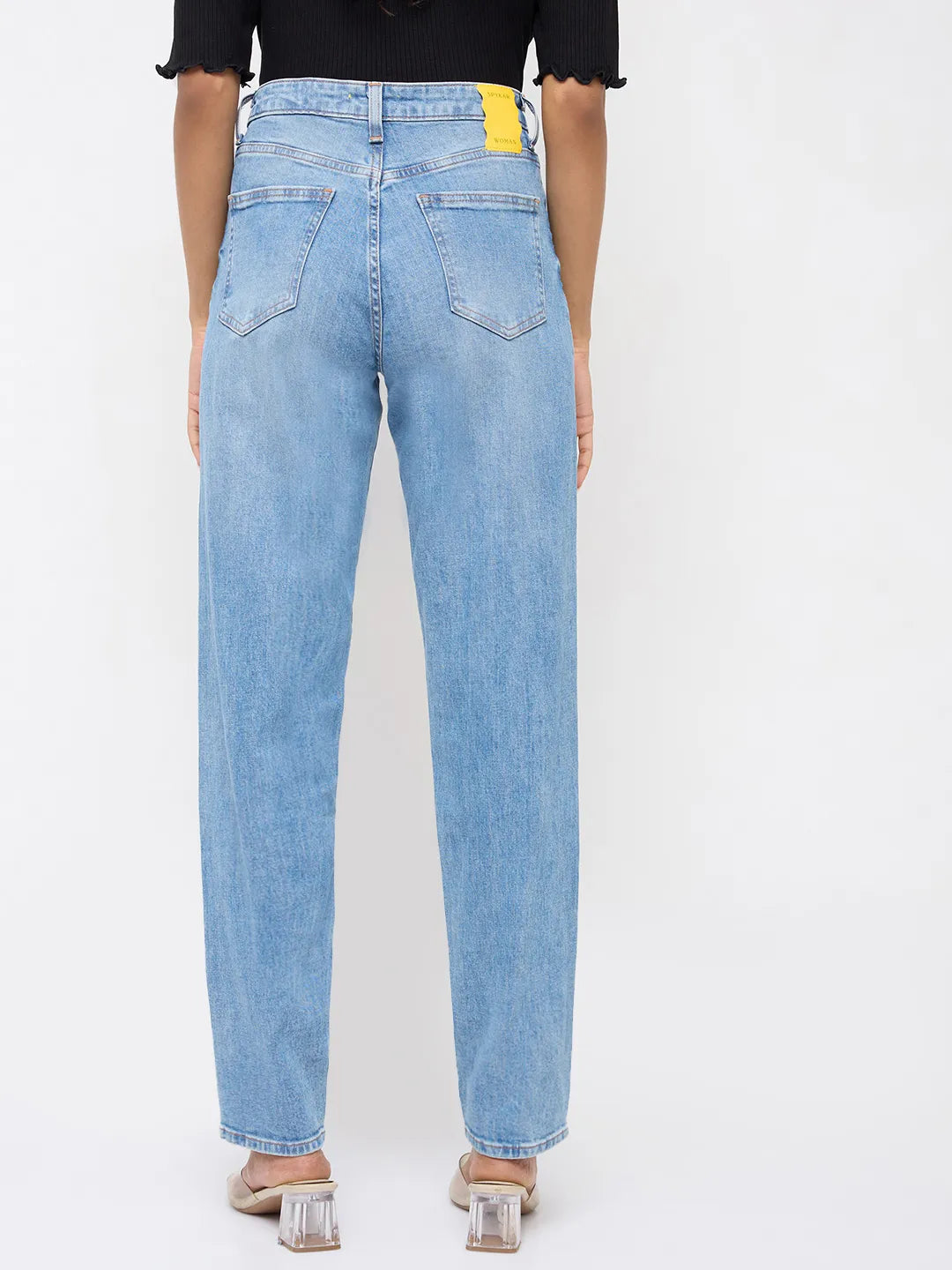 Women Amora Jeans Mom Fit Mid Blue High Rise