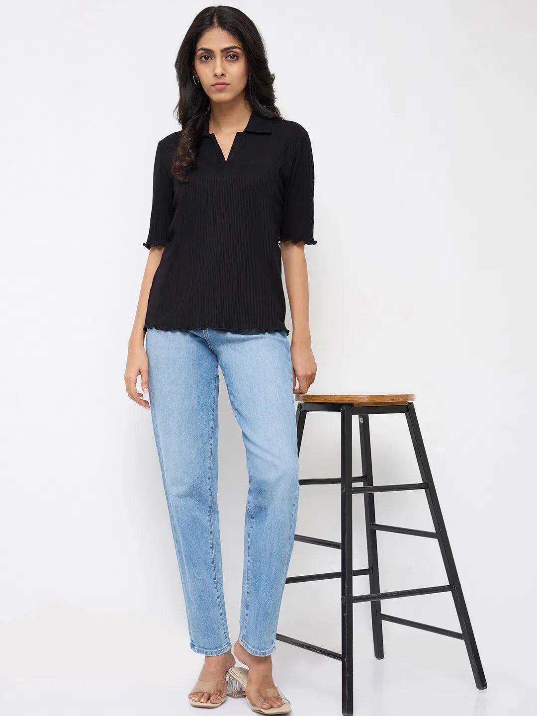 Women Amora Jeans Mom Fit Mid Blue High Rise