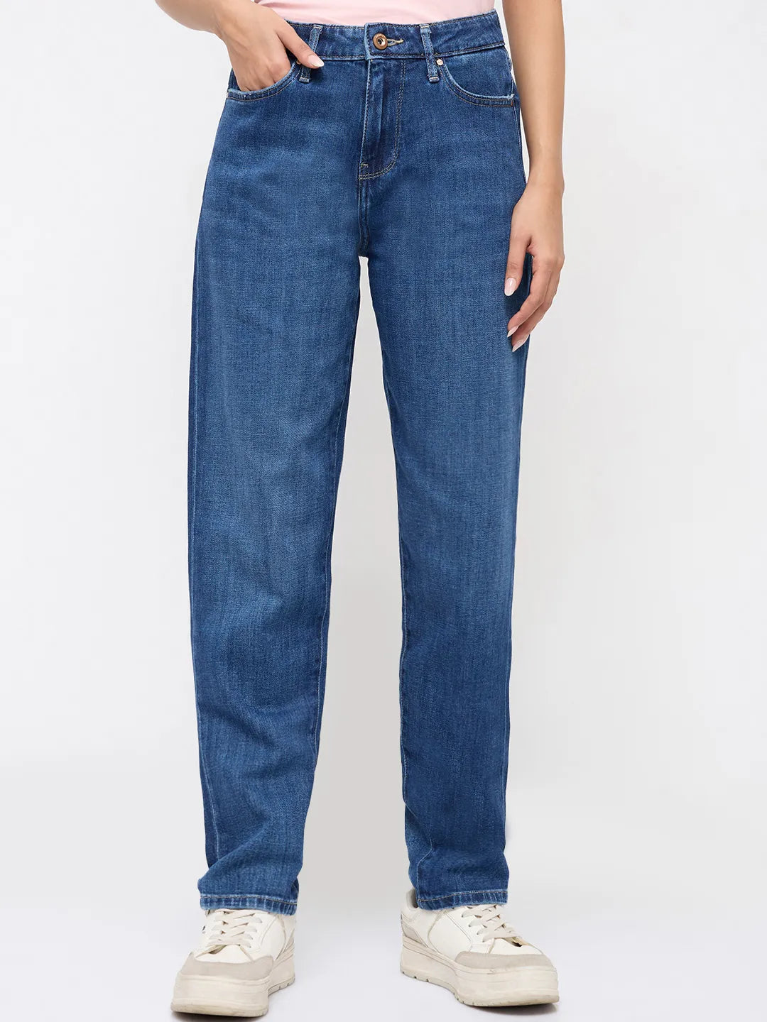 Women Amora Jeans Mom Fit Dark Blue Mid Rise