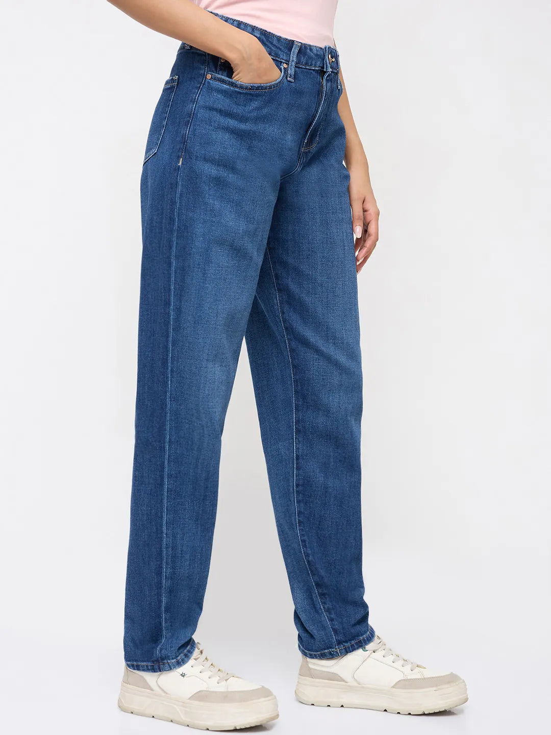 Women Amora Jeans Mom Fit Dark Blue Mid Rise