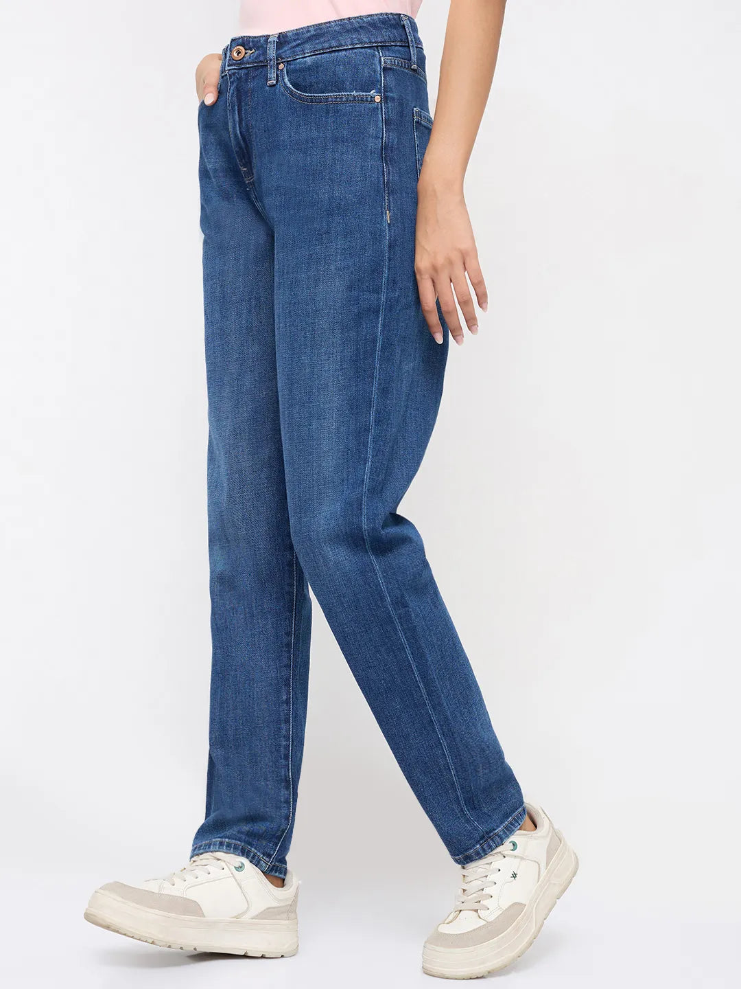 Women Amora Jeans Mom Fit Dark Blue Mid Rise