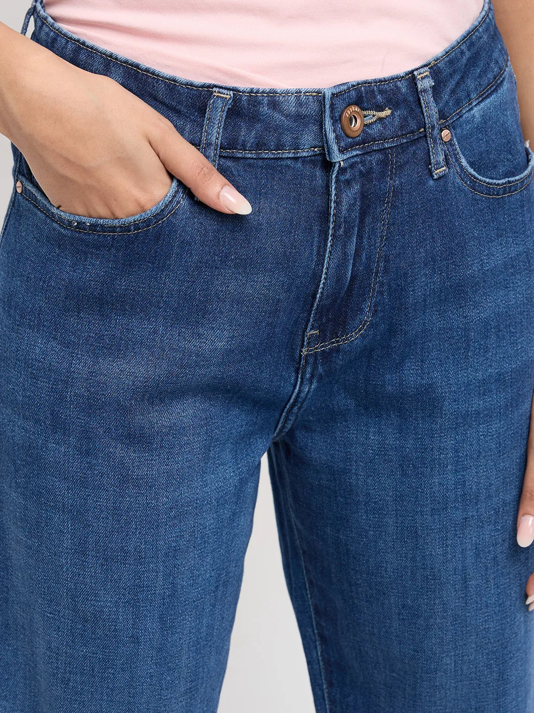 Women Amora Jeans Mom Fit Dark Blue Mid Rise