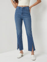 Women Elissa Jeans Boot Cut Fit Mid Blue High Rise