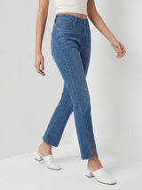 Women Elissa Jeans Boot Cut Fit Mid Blue High Rise
