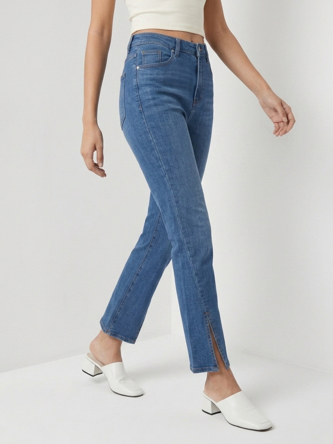 Women Elissa Jeans Boot Cut Fit Mid Blue High Rise