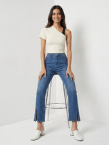 Women Elissa Jeans Boot Cut Fit Mid Blue High Rise