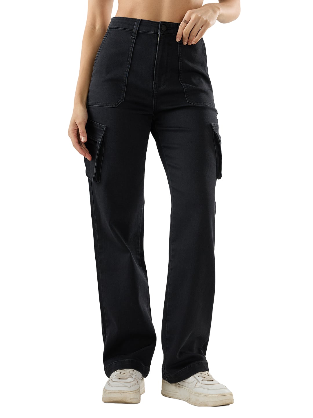 Women Bella Jeans Straight Fit Black High Rise