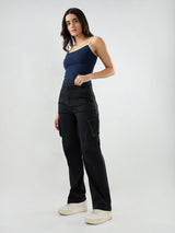 Women Bella Jeans Straight Fit Black High Rise