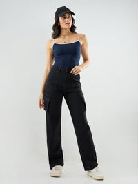 Women Bella Jeans Straight Fit Black High Rise