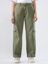 Women Jeans Straight Fit Green High Rise