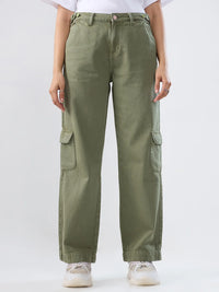 Women Jeans Straight Fit Green High Rise