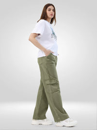 Women Jeans Straight Fit Green High Rise