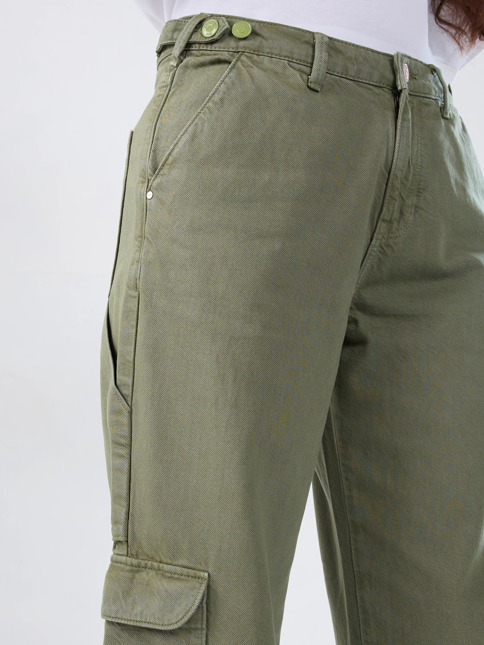 Women Jeans Straight Fit Green High Rise