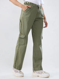 Women Jeans Straight Fit Green High Rise