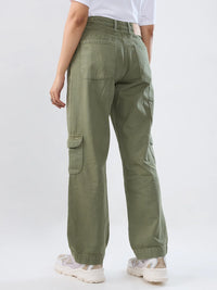 Women Jeans Straight Fit Green High Rise