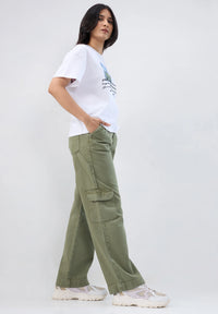 Women Jeans Straight Fit Green High Rise