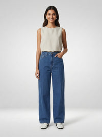 Women Bella Jeans Straight Fit Mid Blue High Rise